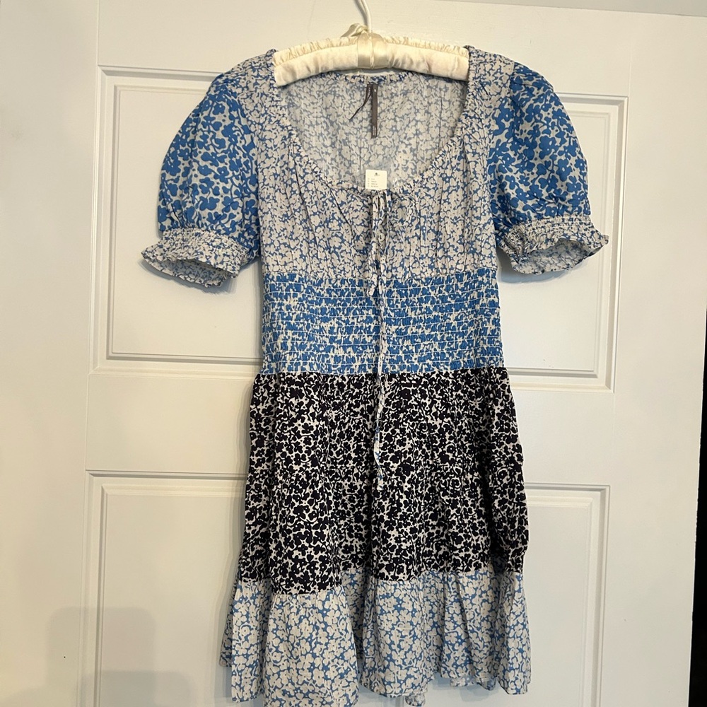 Blue and Black Floral Womens Dress